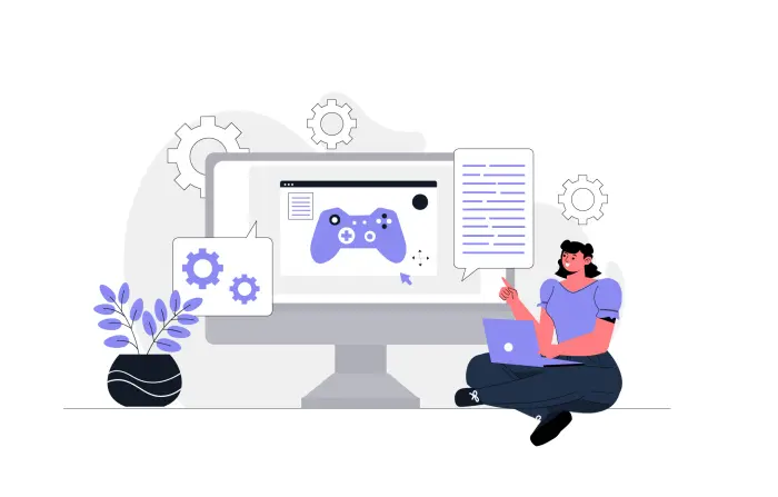 Woman Game Developer Working on Laptop Flat Character Illustration image